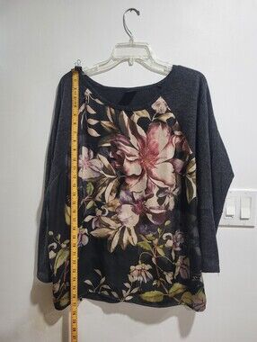 Bobeau Floral Mixed Media Knit Top | Women's Long Sleeve | Made in USA